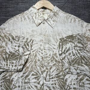 Tasso Elba Island Shirt Men's XL White Floral Short Sleeve Button Hawaiian Linen